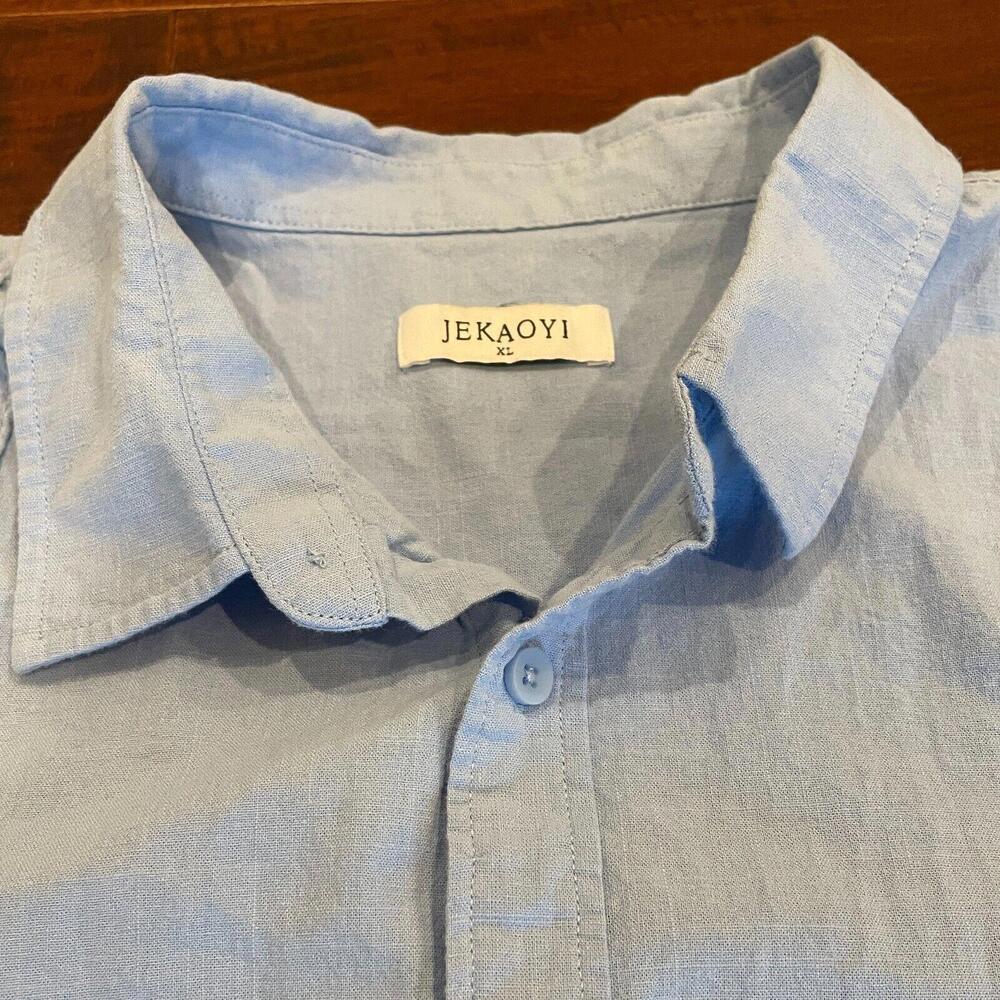 JEKAOYI Button Down Short Sleeve Cotton Linen Shirts Men XL Casual